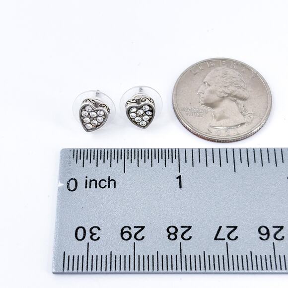 Vintage Sterling Silver Heart Earrings 1cm | Cubic Zirconia Studs | Romance - Picture 7 of 8
